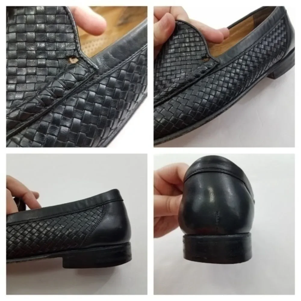 Allen Edmonds Roma Size 11 B Black Weave Mens Slip on Loafers Italy Dress